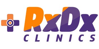 Official RxDx Clinics multi-speciality hospital logo.
